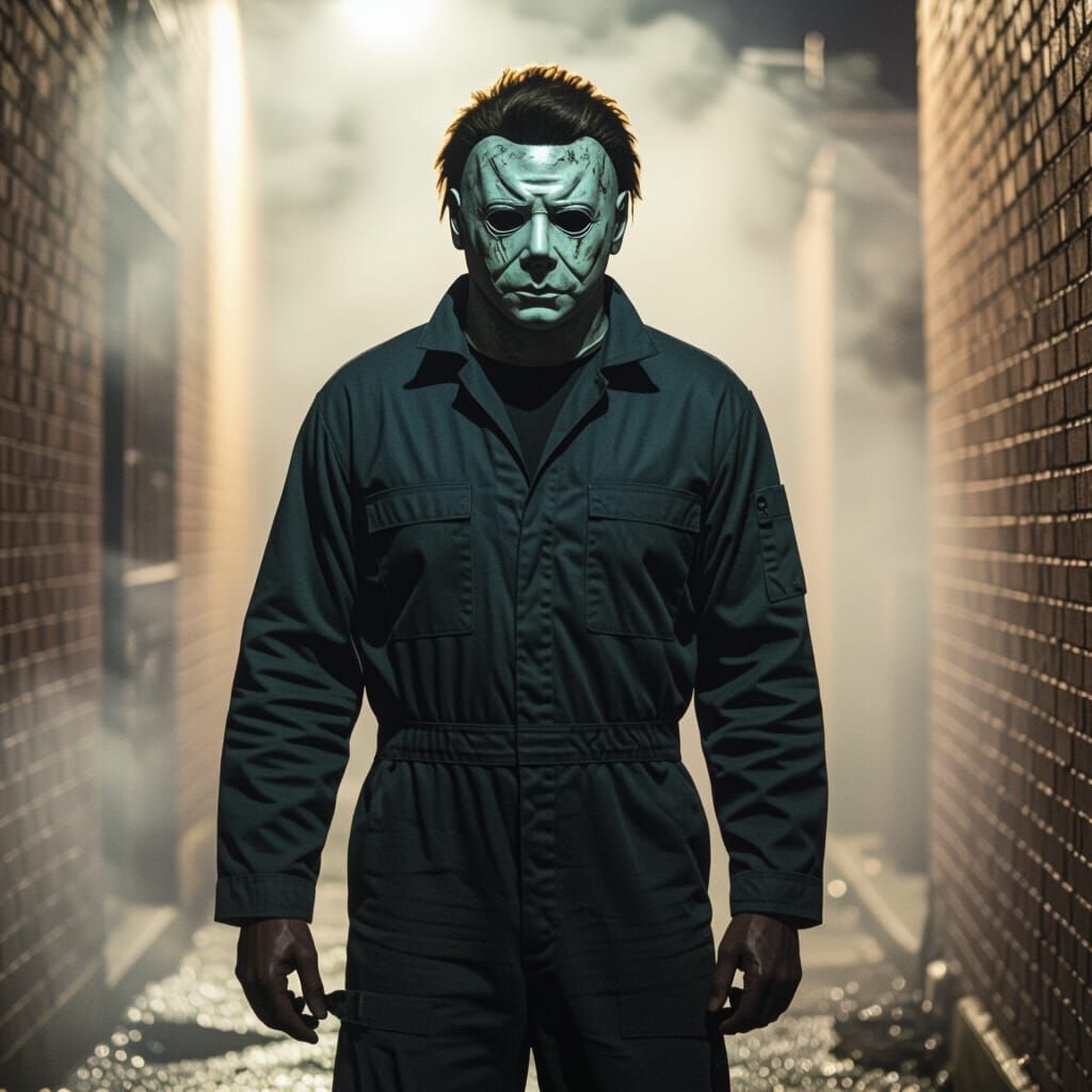 Michael Myers Lurking in a Dark Halloween Alleyway