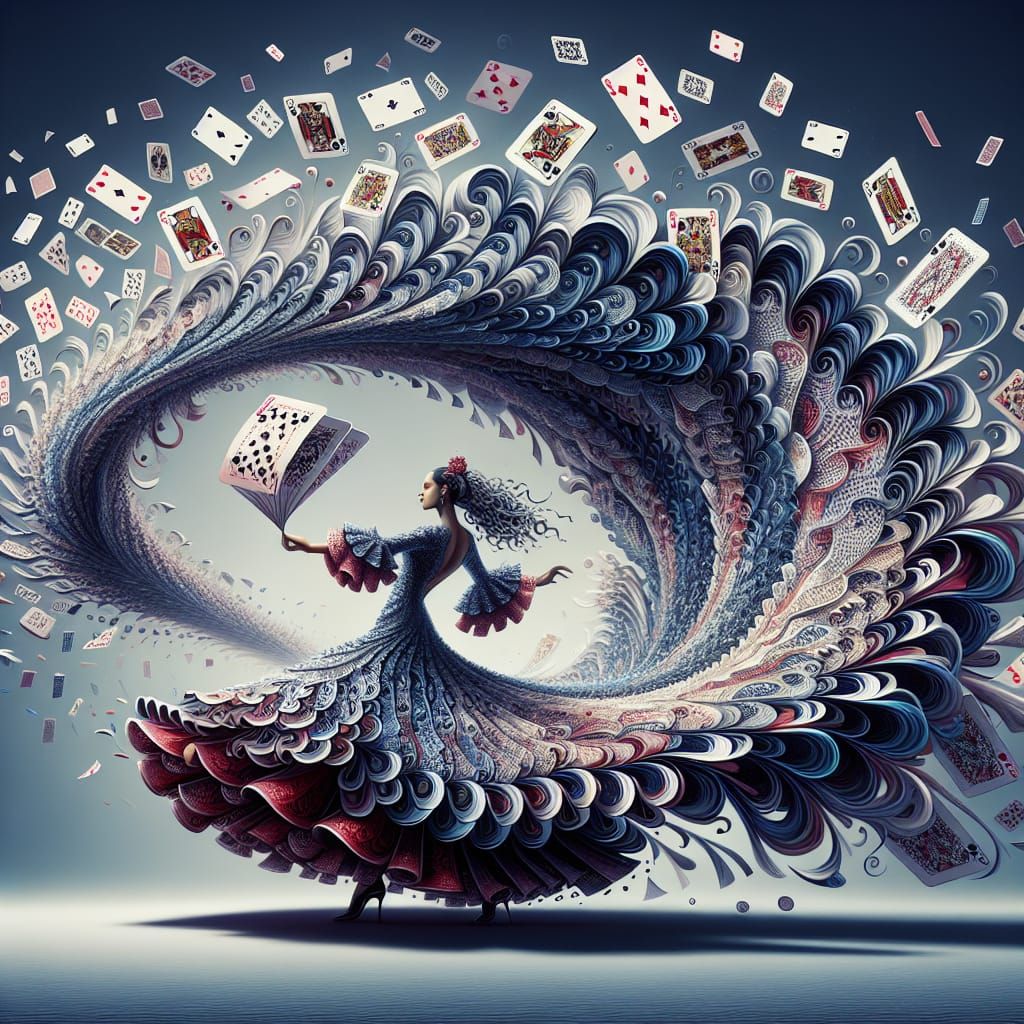 Flamenco Dancer's Mystical Seascape of Cards