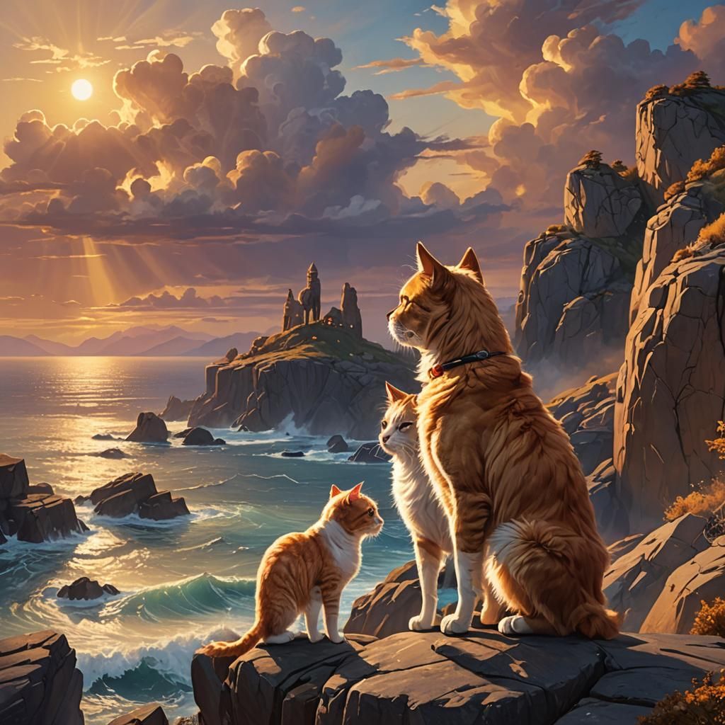 Cat and Dog Sunset: Fantasy Concept Art