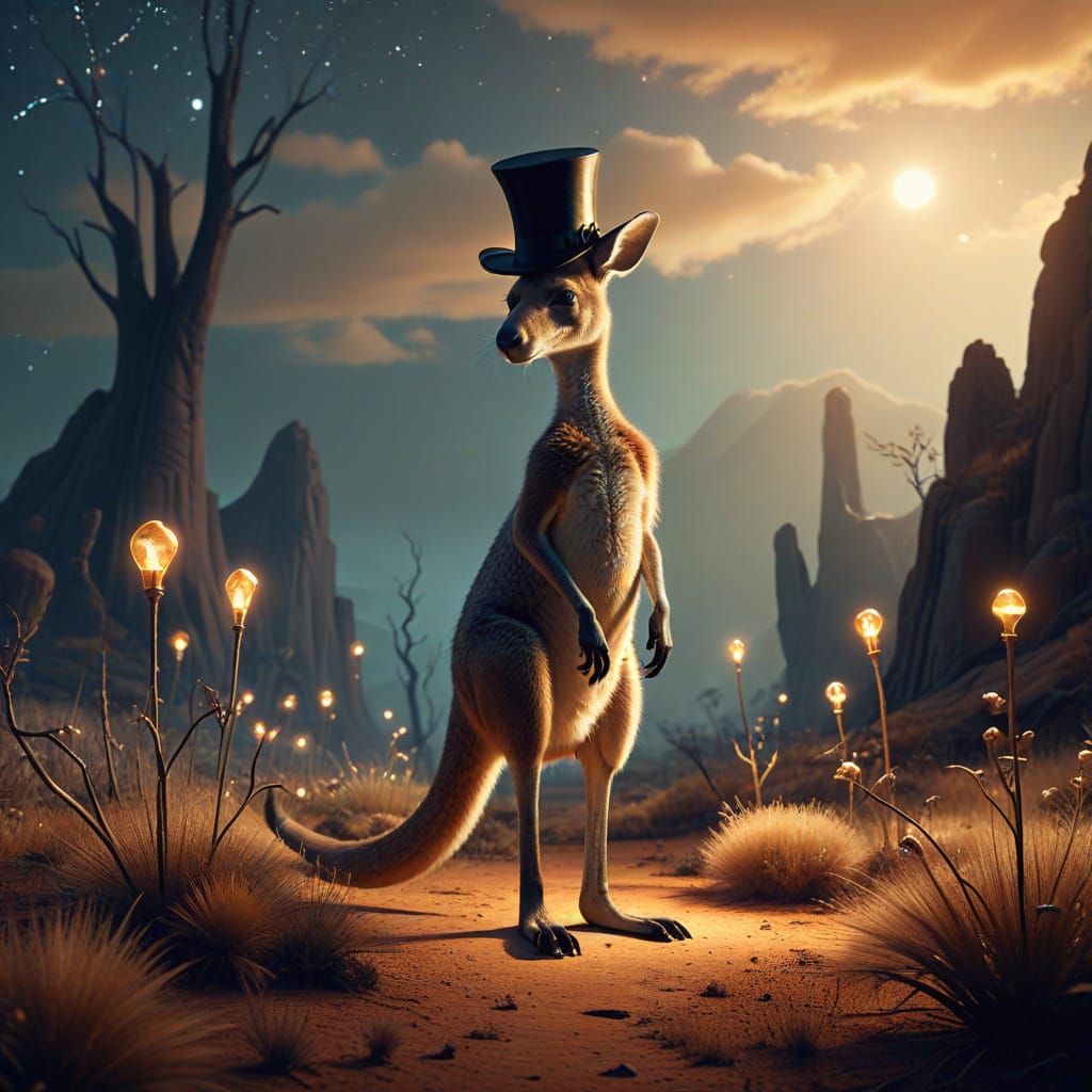 Elegant Kangaroo in Surreal Dreamlike Landscape