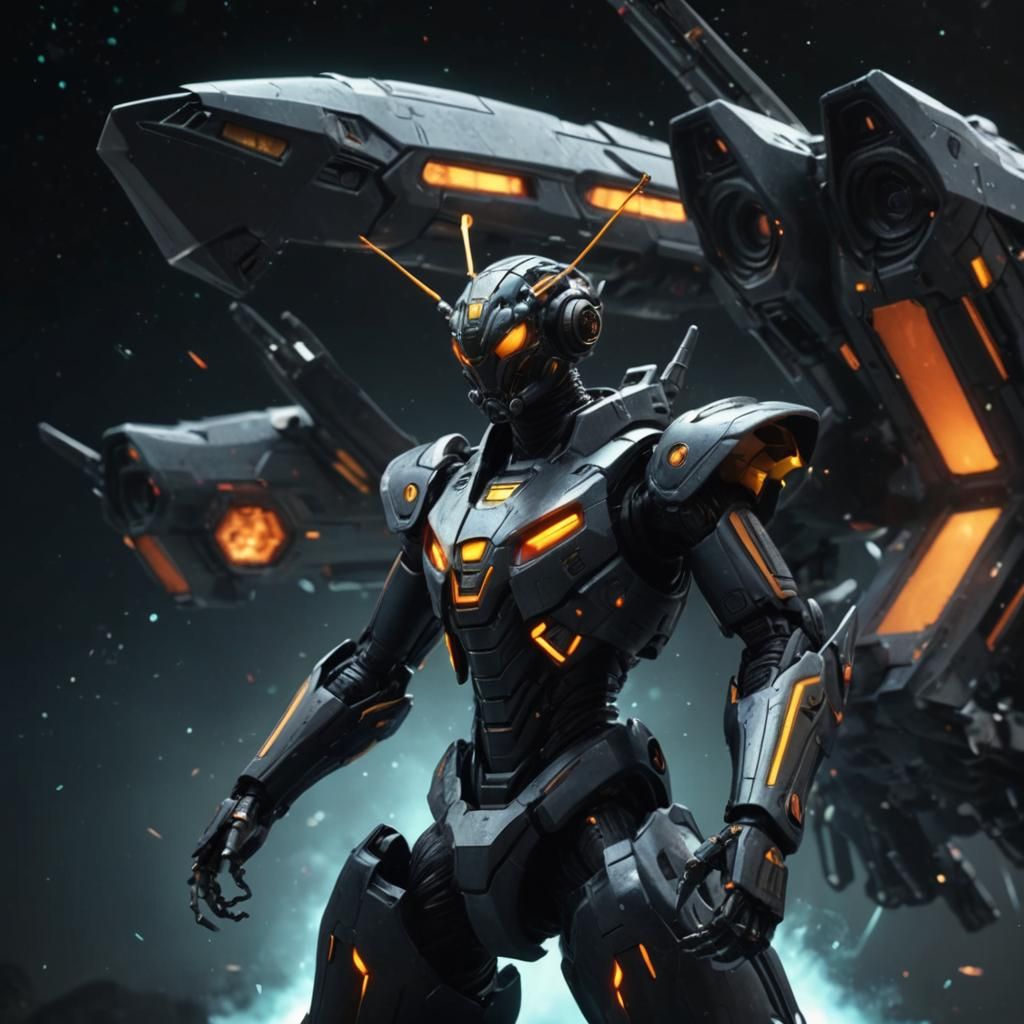 Robotic Wasp Insect and Kraken in Space Battle