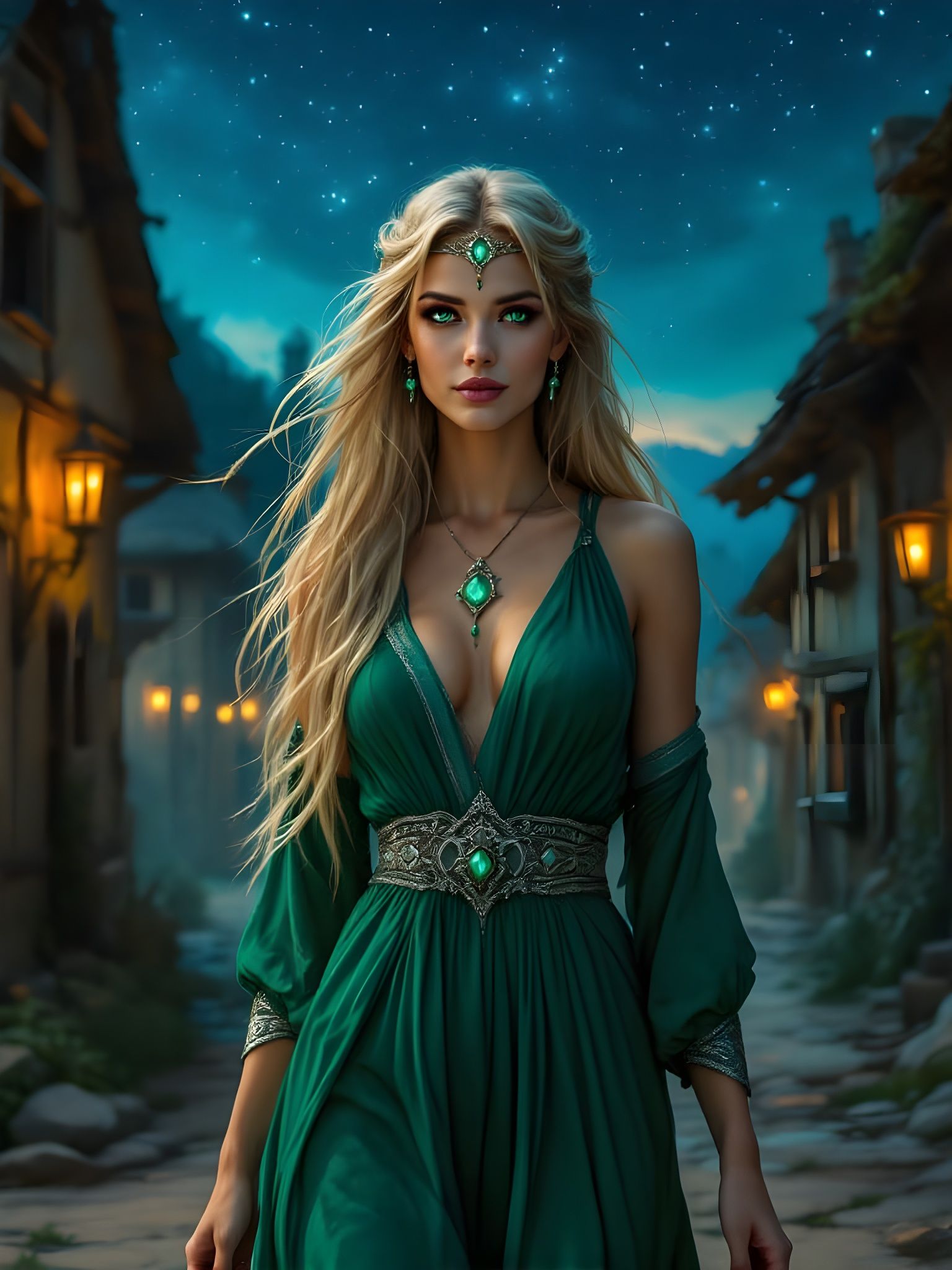 Norse Goddess in Village, Fantasy Art Style