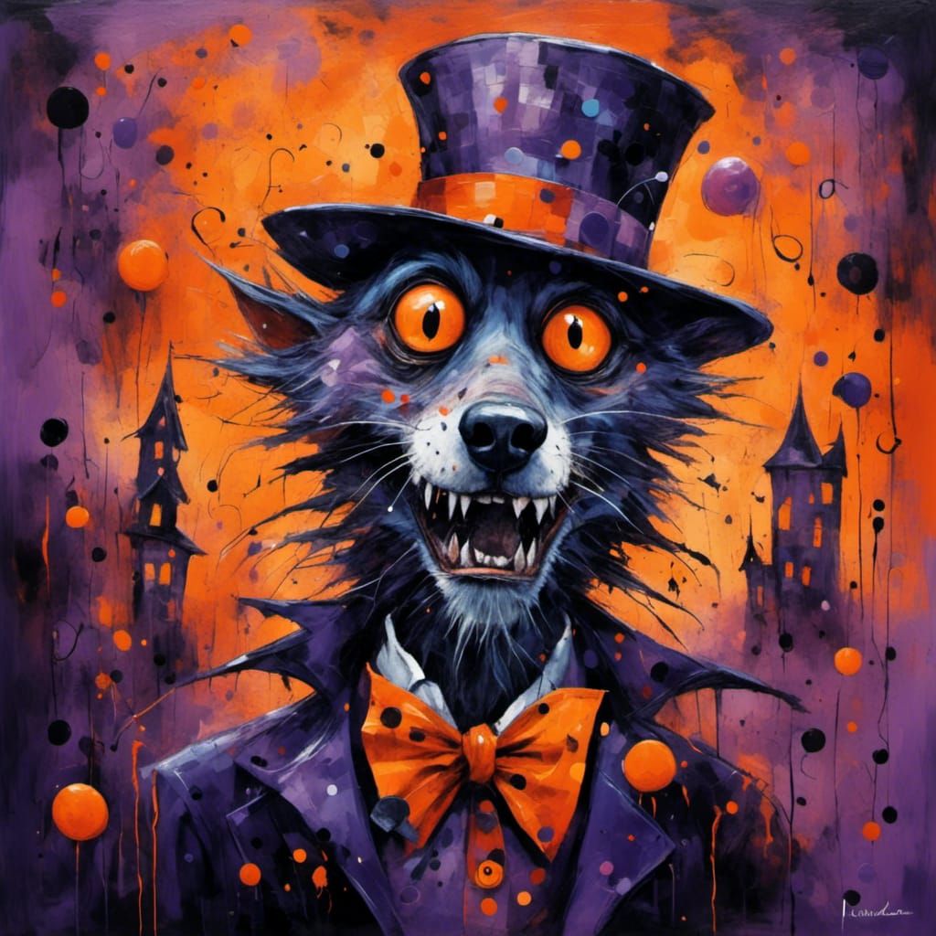 Surreal Halloween Werewolf Hatter in Oil Painting Style