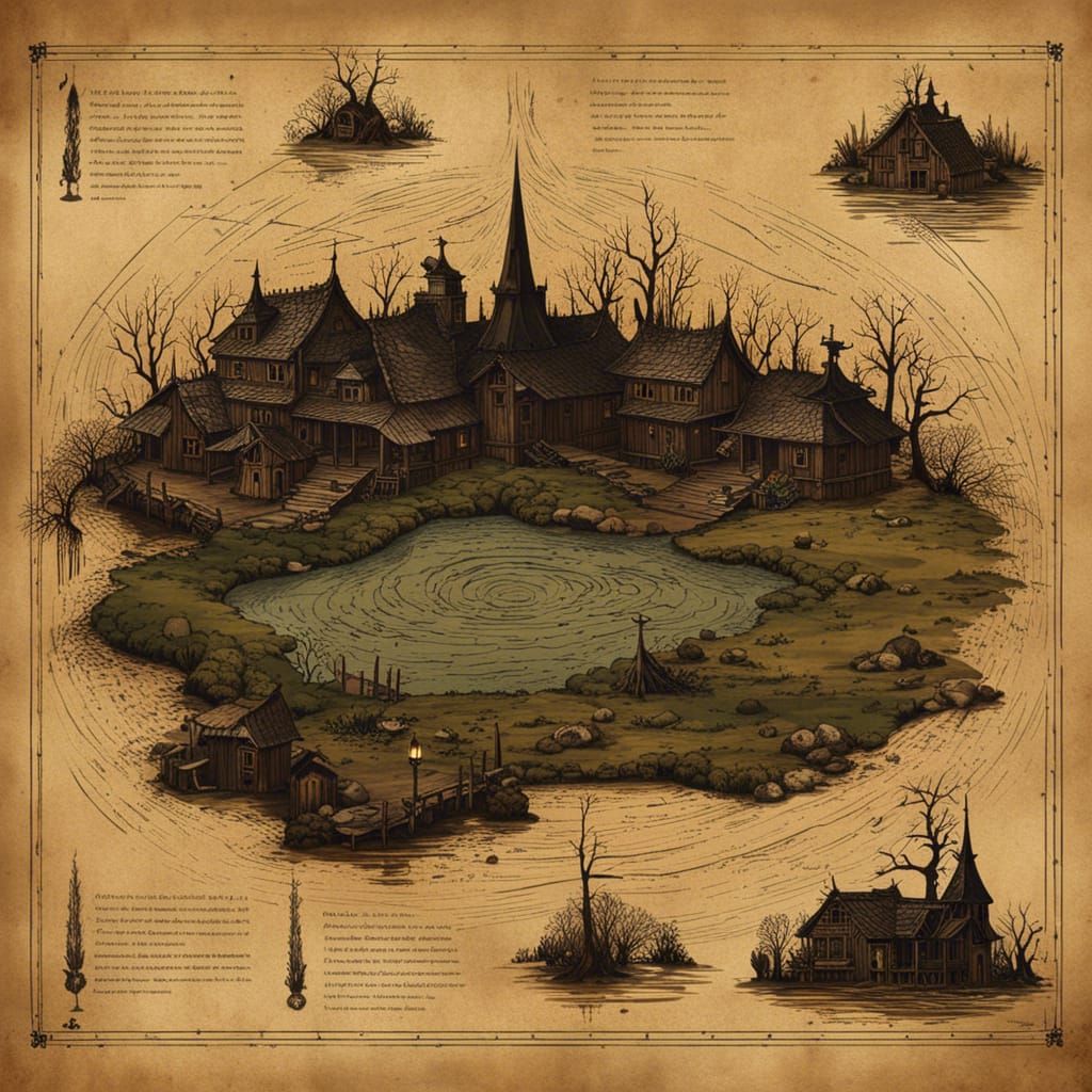 Creepy Fantasy Map of Witches' Swamp in Comix Style