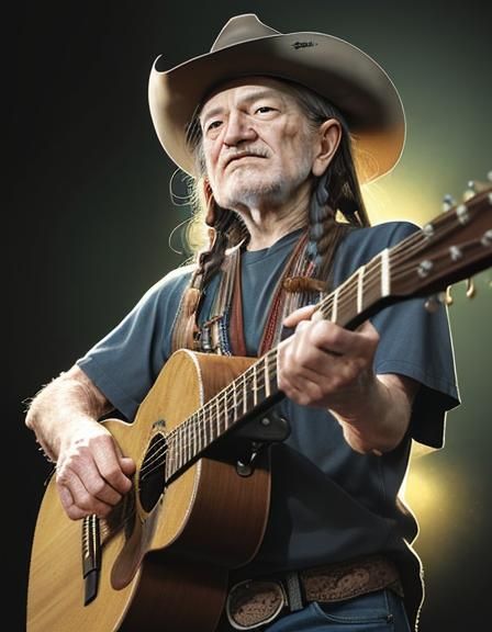 Willie Nelson Plays Guitar: Hyperrealistic Splash Art