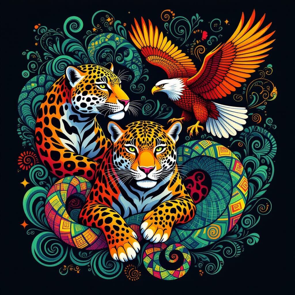 Pachamama Fractal: Jaguar, Anaconda, and Eagle in Abstract V...