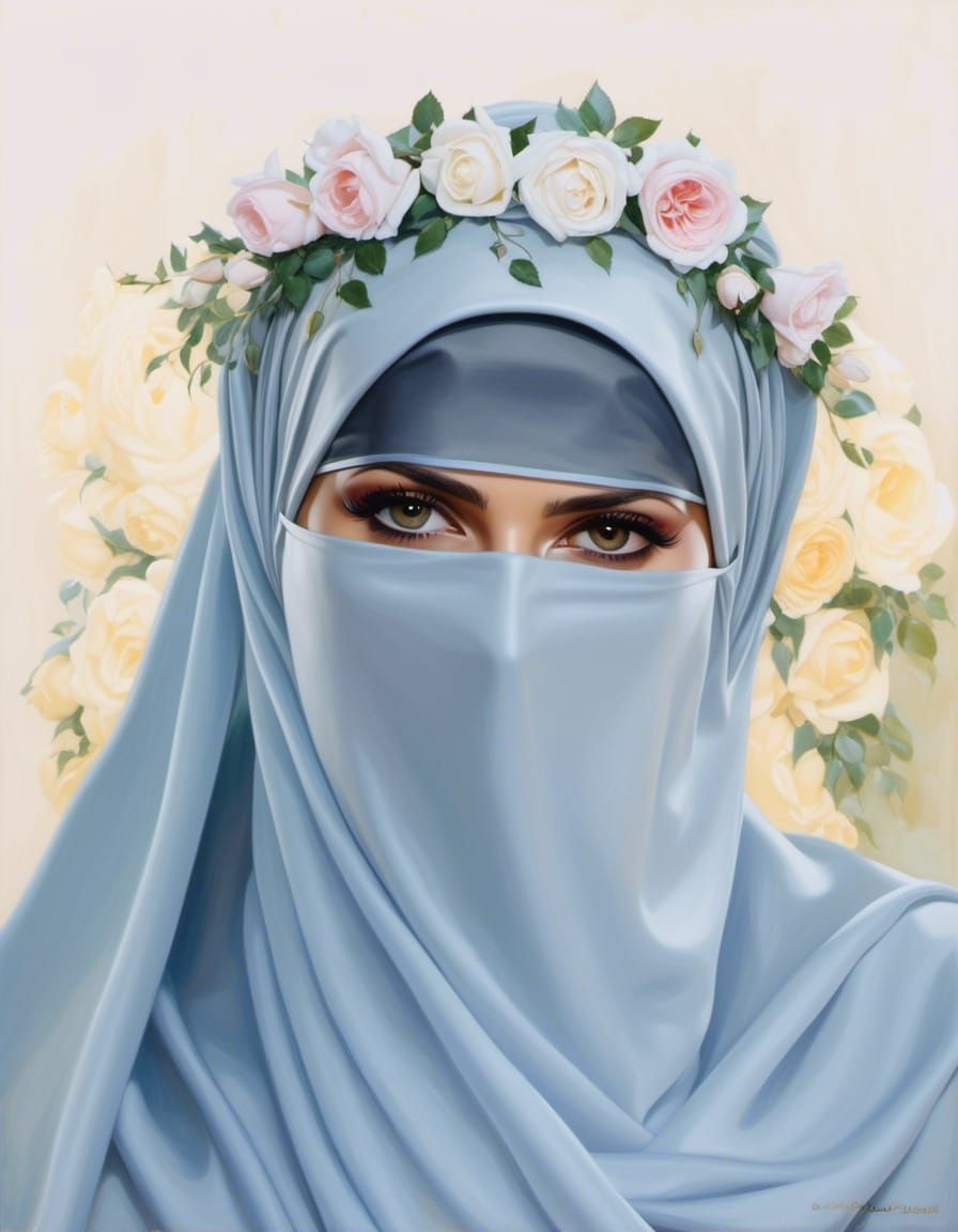 Beautiful Niqabi Woman in Garden Oil Painting