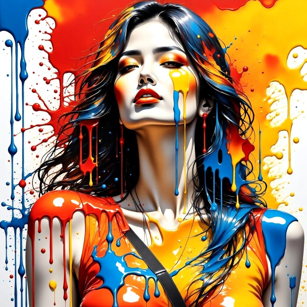 Vibrant Street Art Girl with Guitar in Pastel and Bright Col...