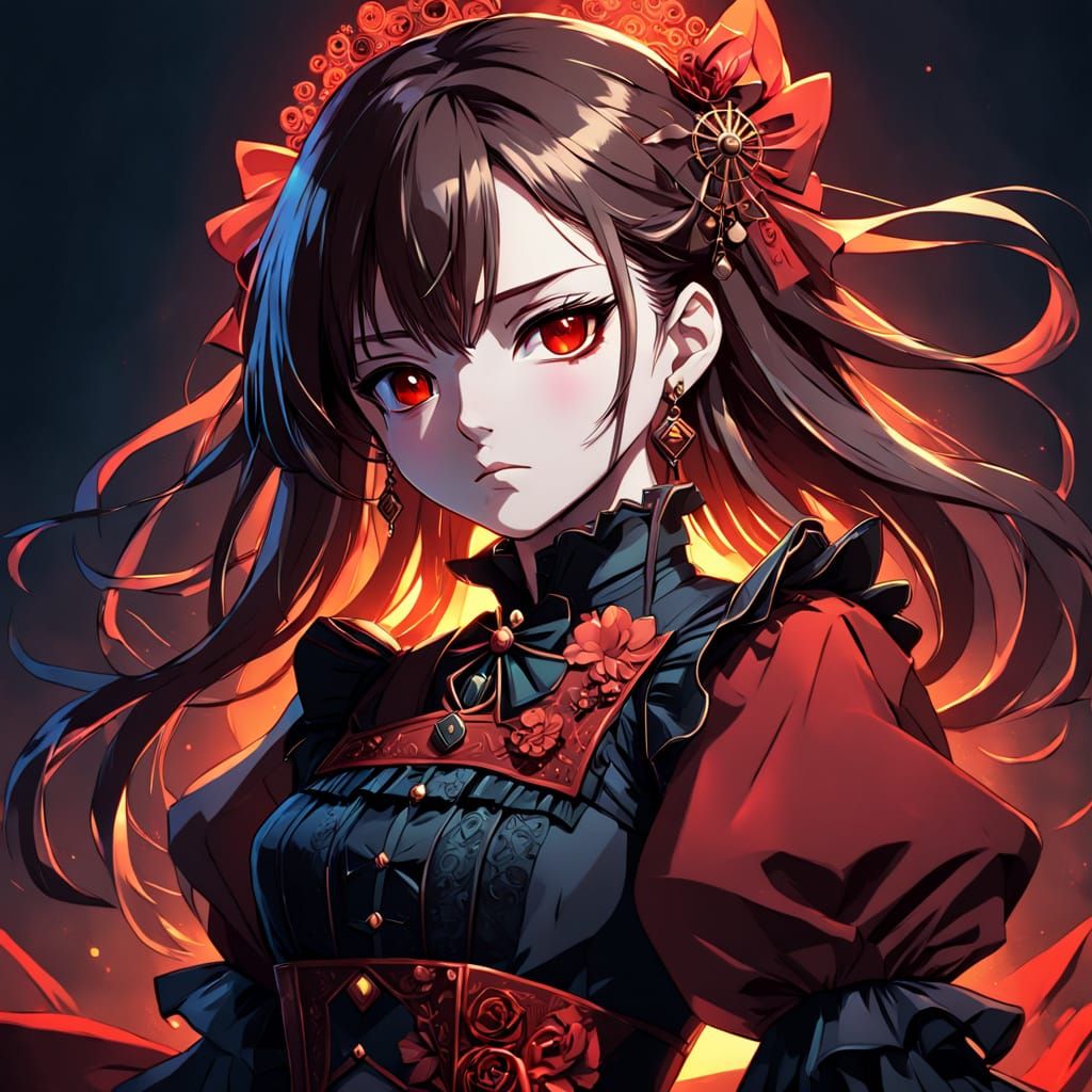 Mysterious Victorian Anime Girl with Red Eyes