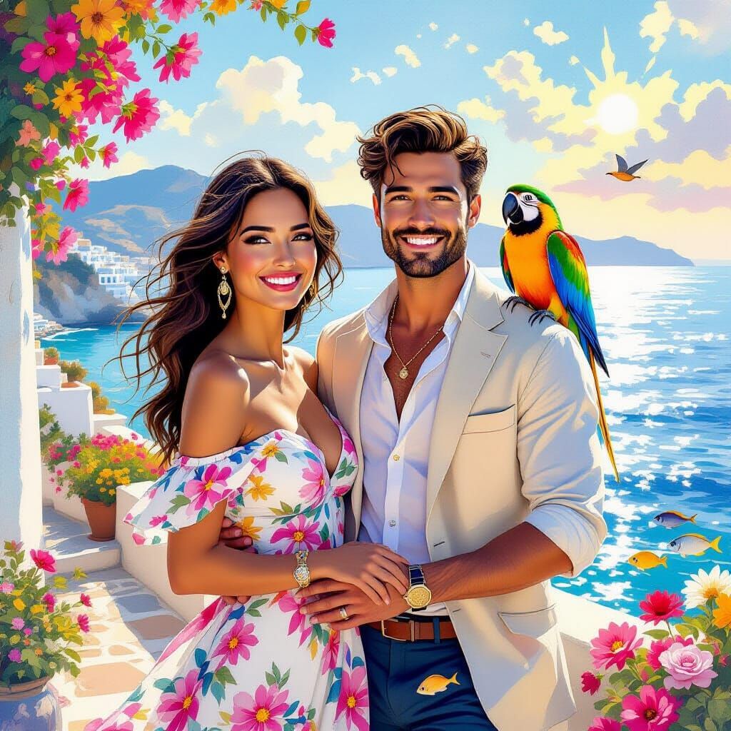 Happy Couple on Greek Island at Golden Hour