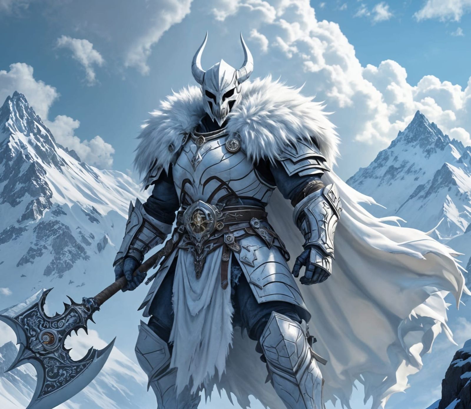 Frost Giant Wielding Axe on Snowy Mountain Peak