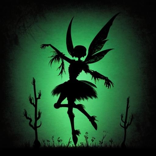 Winged Zombie Fairy Ballerina in Swamp Silhouette