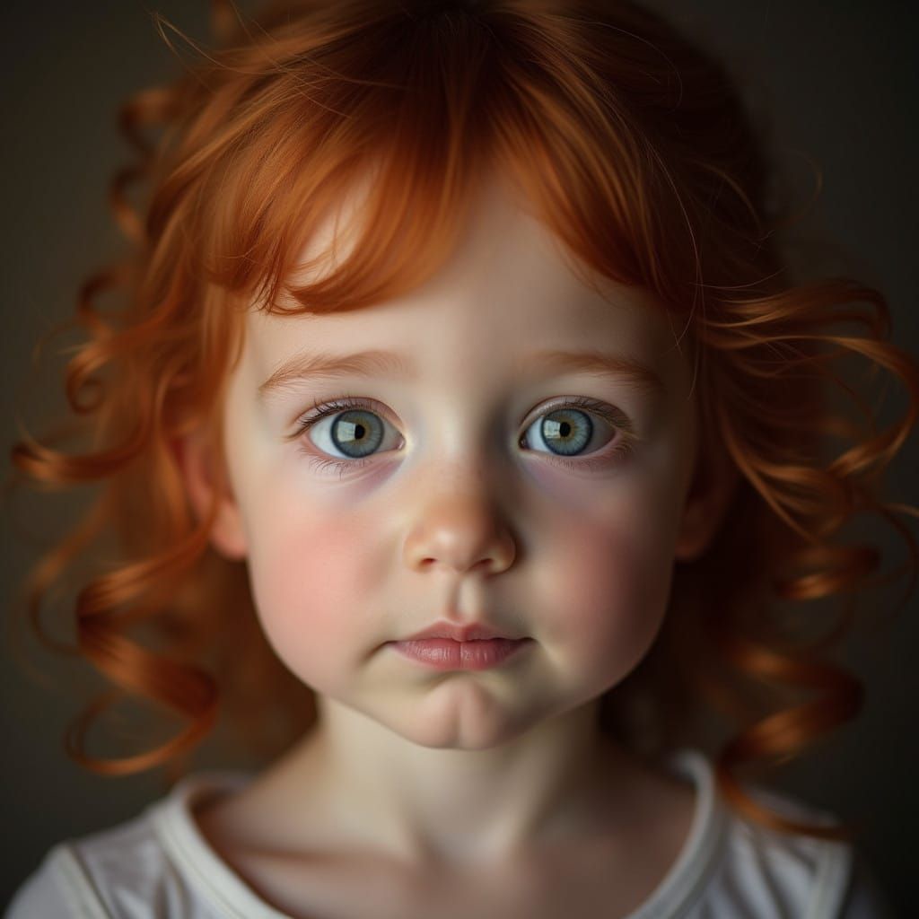 Softly Lit Red-Haired Baby Girl in Intimate Portraiture Styl...