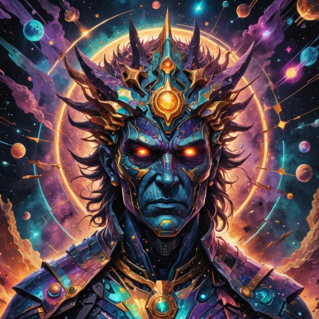 Holographic Galactic Conqueror Illustration in Astral Style