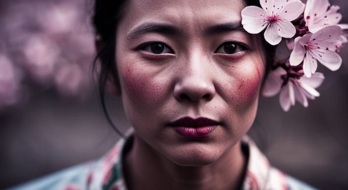 Geisha Portrait with Cherry Blossoms in Ambient Light