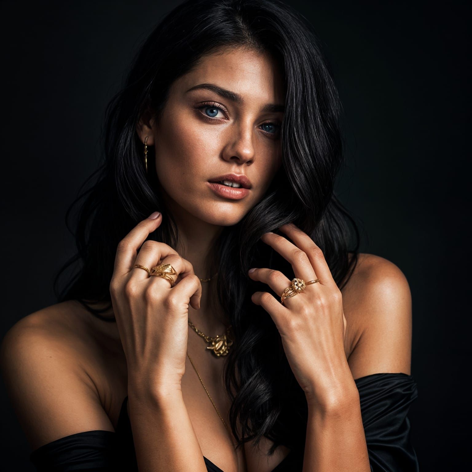 Fashion Model Close-Up with Gold Jewelry