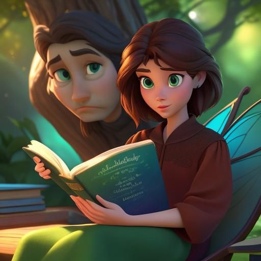 Disney-Style Woman Reading Fairy Tale Book