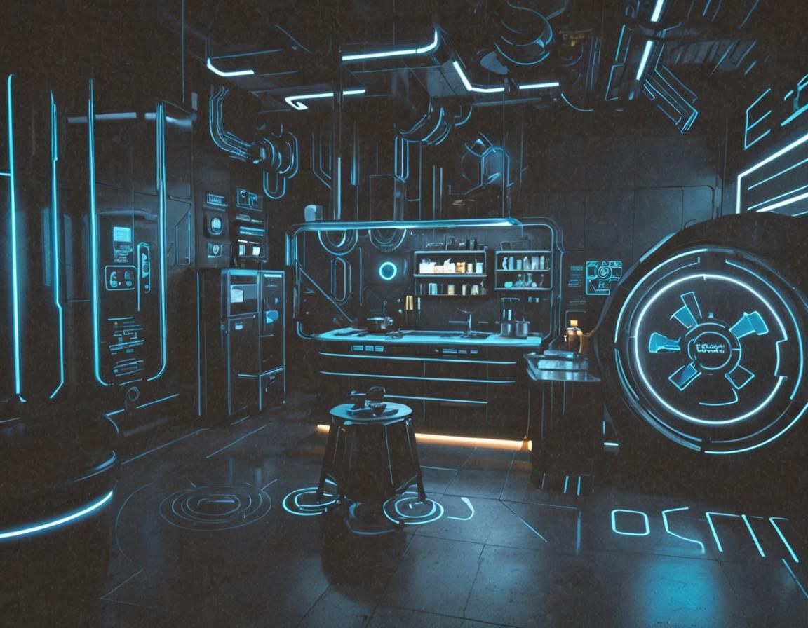 Futuristic Kitchen with Neon Accents in Cyberpunk Style