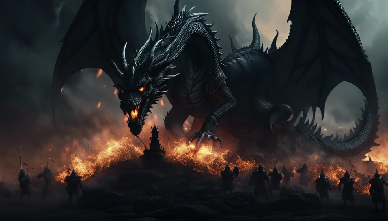 Epic Black Dragon God Burns Army