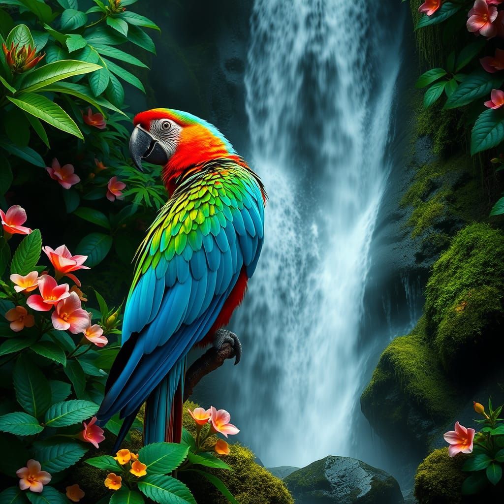 Exotic Tropical Paradise with Majestic Macaw