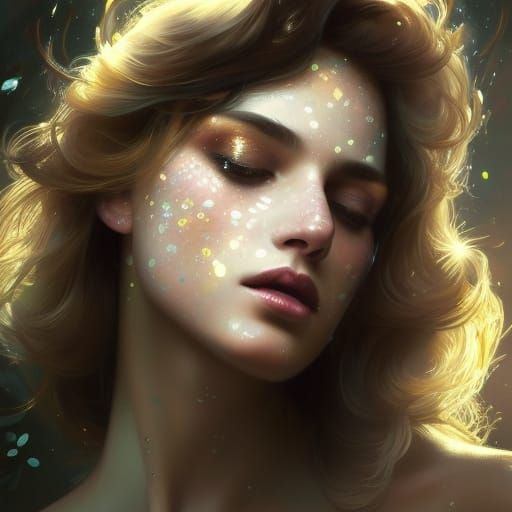 Beautiful Woman with Intense Gaze: Digital Art Portrait