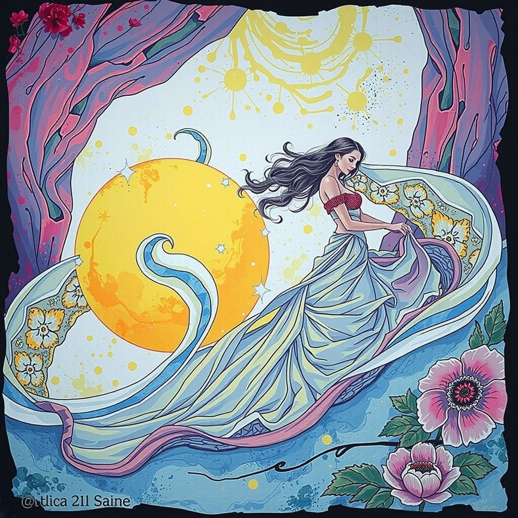 Woman in Red Landscape: Vermillion and Carmine Art