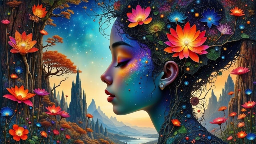 Surreal Landscape with Serene Face, Inspired by Dreamlike Ar...