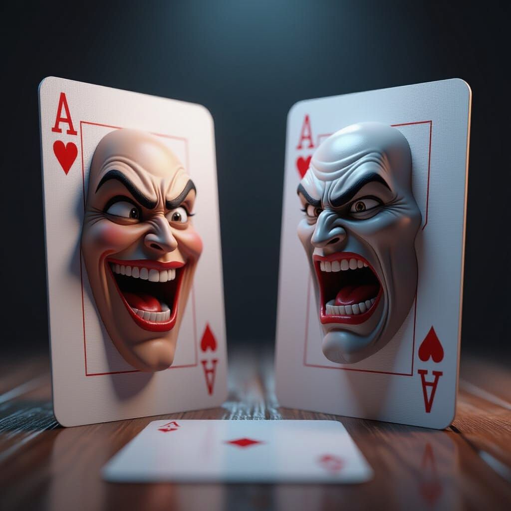 Playing Cards Argue with Contrasting Expressions