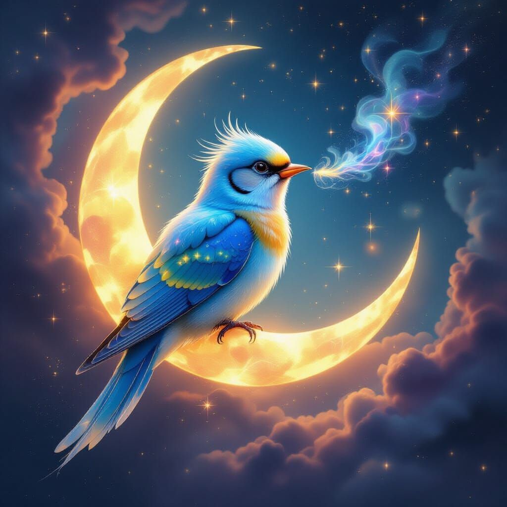 Celestial Lovebird Singing Galaxy Song in Fantasy Style