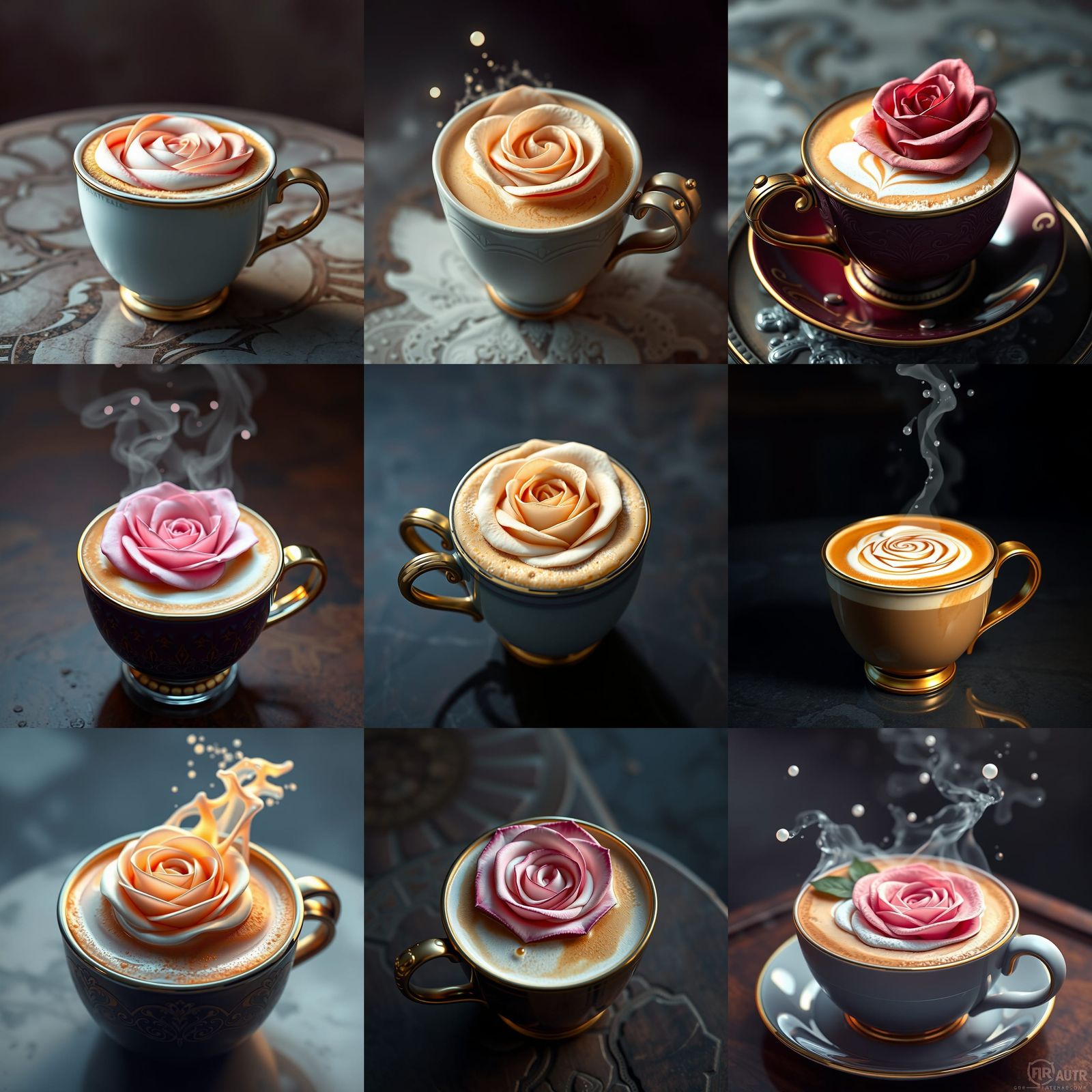 Rose Latte Art in Elegant Cup: Digital Matte Painting