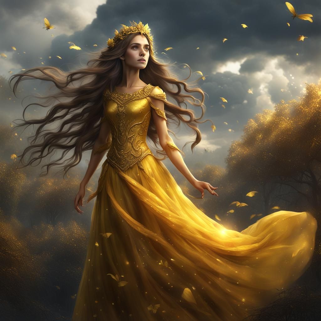 Wingless Fairy in Sunlit Clouds, Detailed Digital Painting