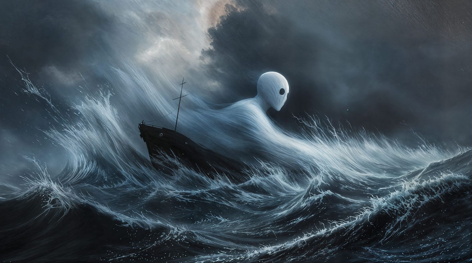 Surrealist Stormy Seascape with a Phantom Ship