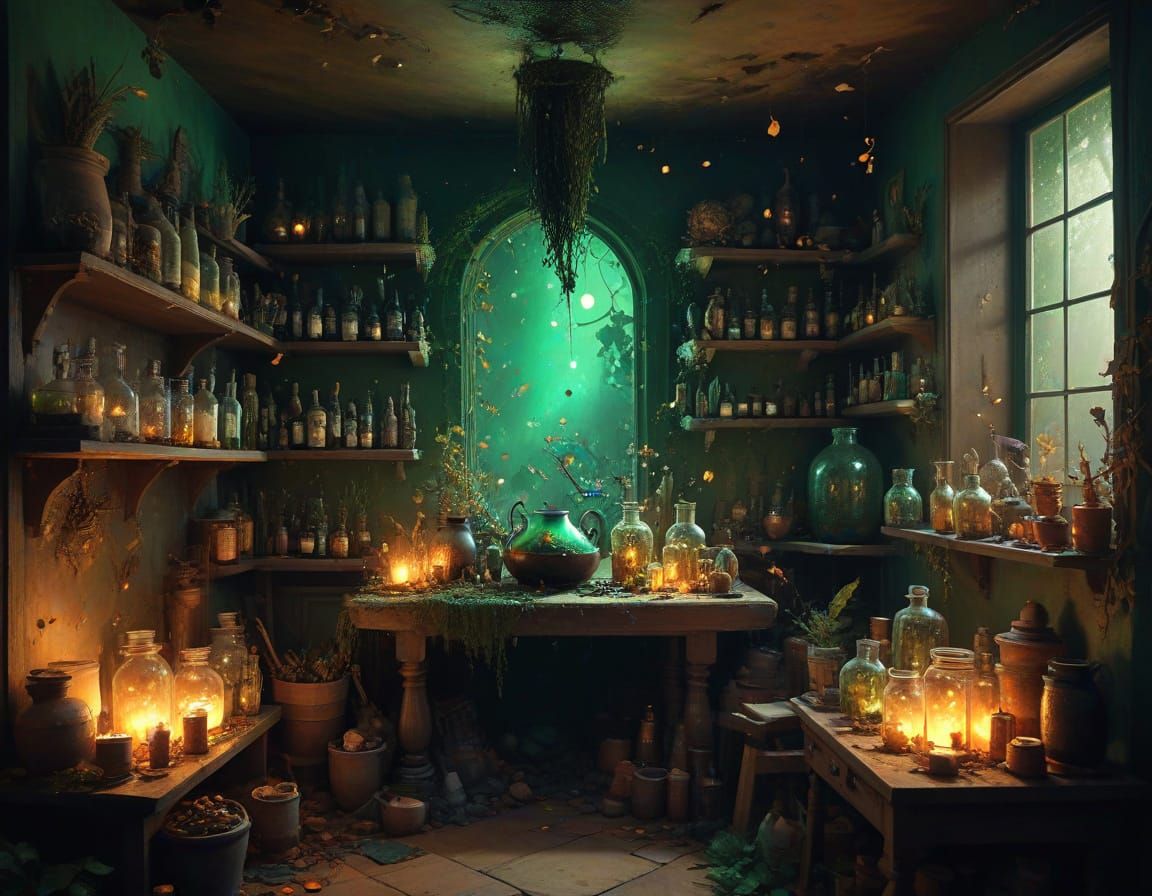 Cozy Surrealist Witch's Den in Earthy Tones