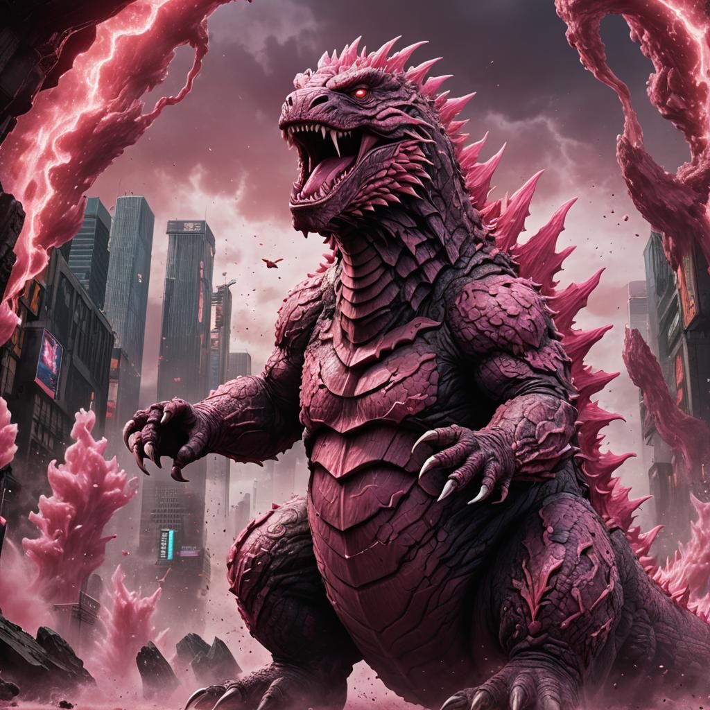 Pink Godzilla Atomic Breath: Detailed Matte Painting