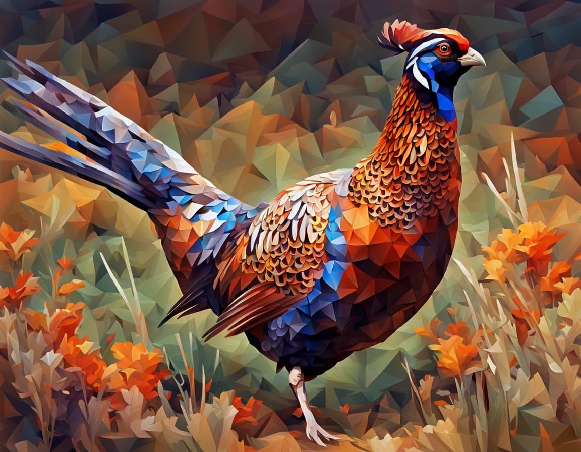 Low Poly Impasto Pheasant in Hyperdetail