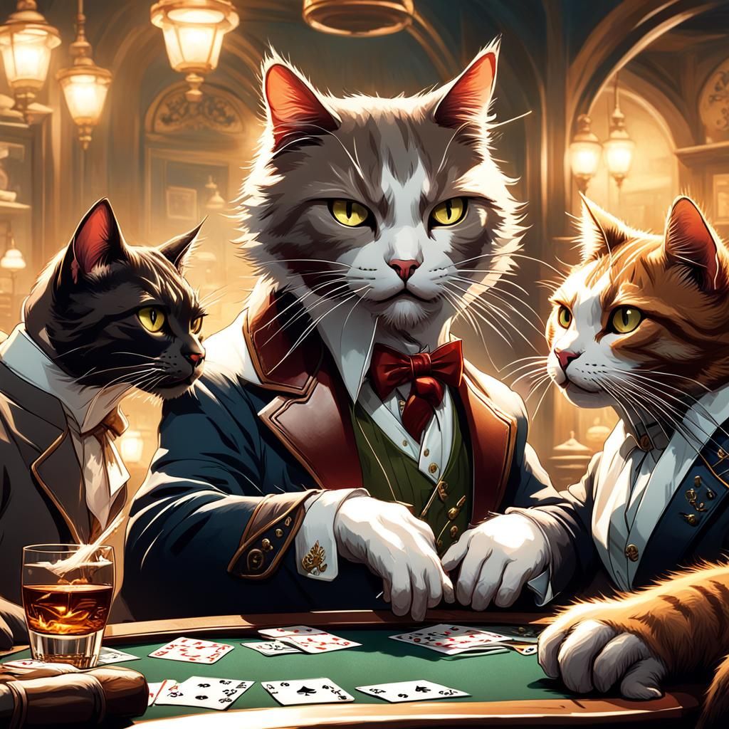 Cats Play Poker: Hyperdetailed Art Deco Portrait