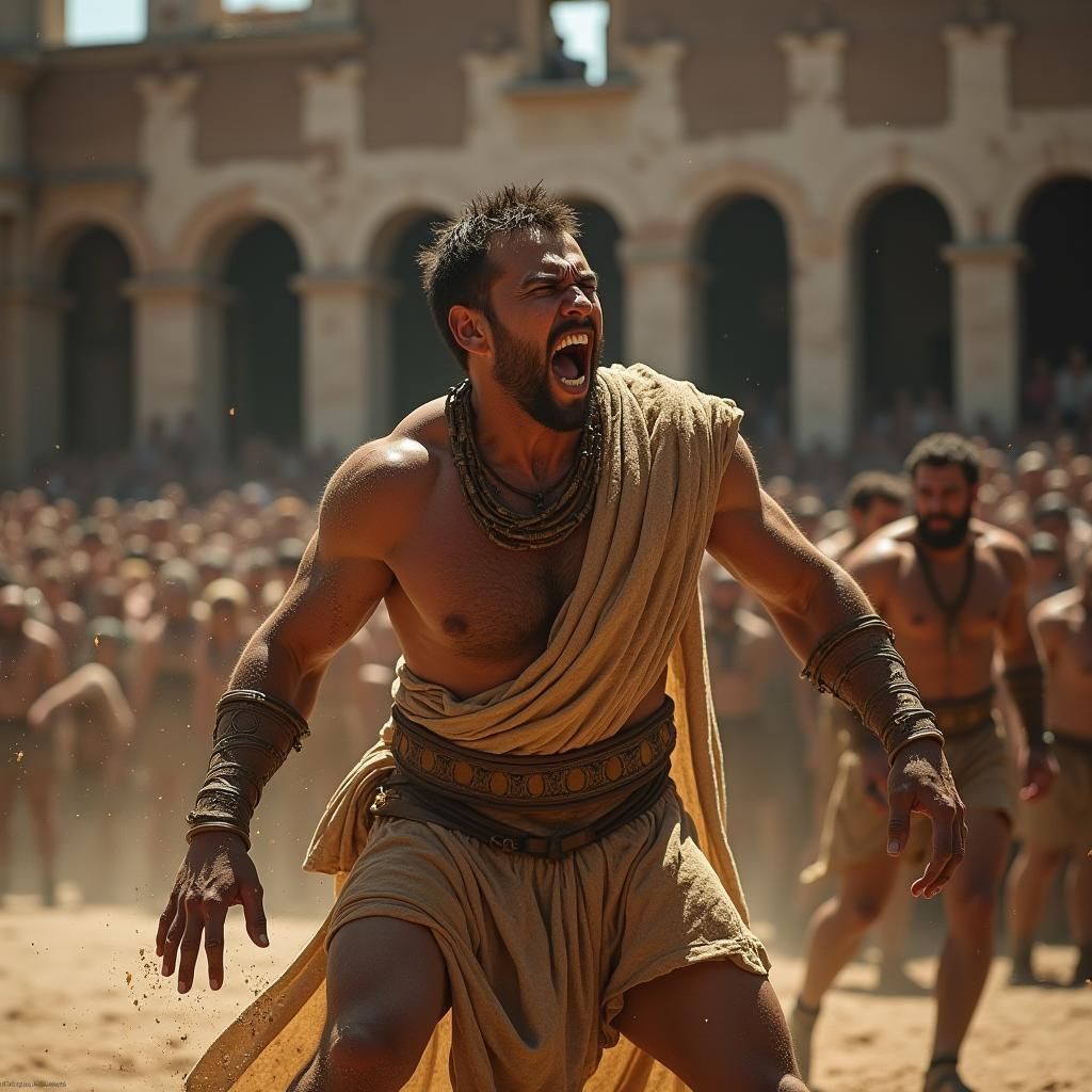 Gladiator and Lion Fight in the Colosseum