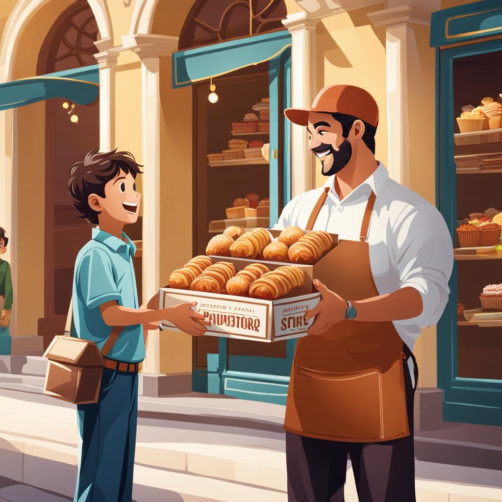 Man Buys Pastries from Smiling Boy