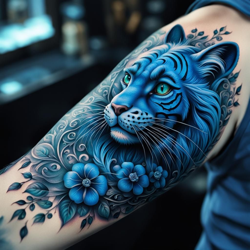 Blue Cheshire Cat Tattoo in Digital Painting Style