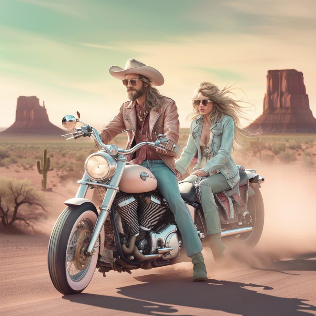 Rock 'n' Roll Cowboys on Route 66 in Pastel