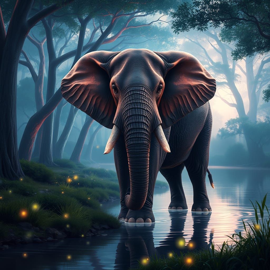 Mystical Elephant in Enchanted African Forest