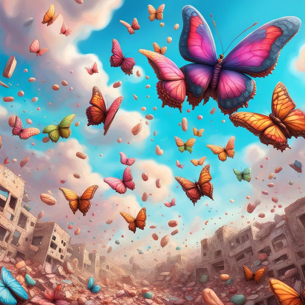 Butterfly Over Gaza in Candy Art Style