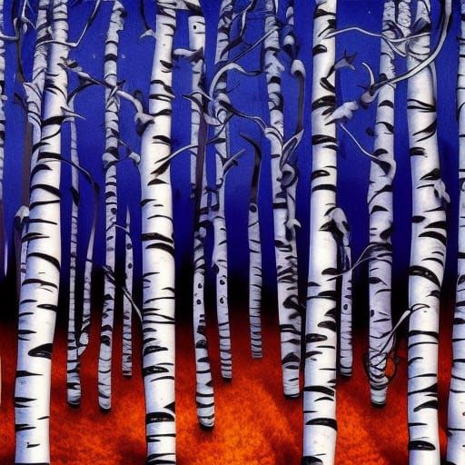 Spooky Birch Tree Woodland in Burton Style