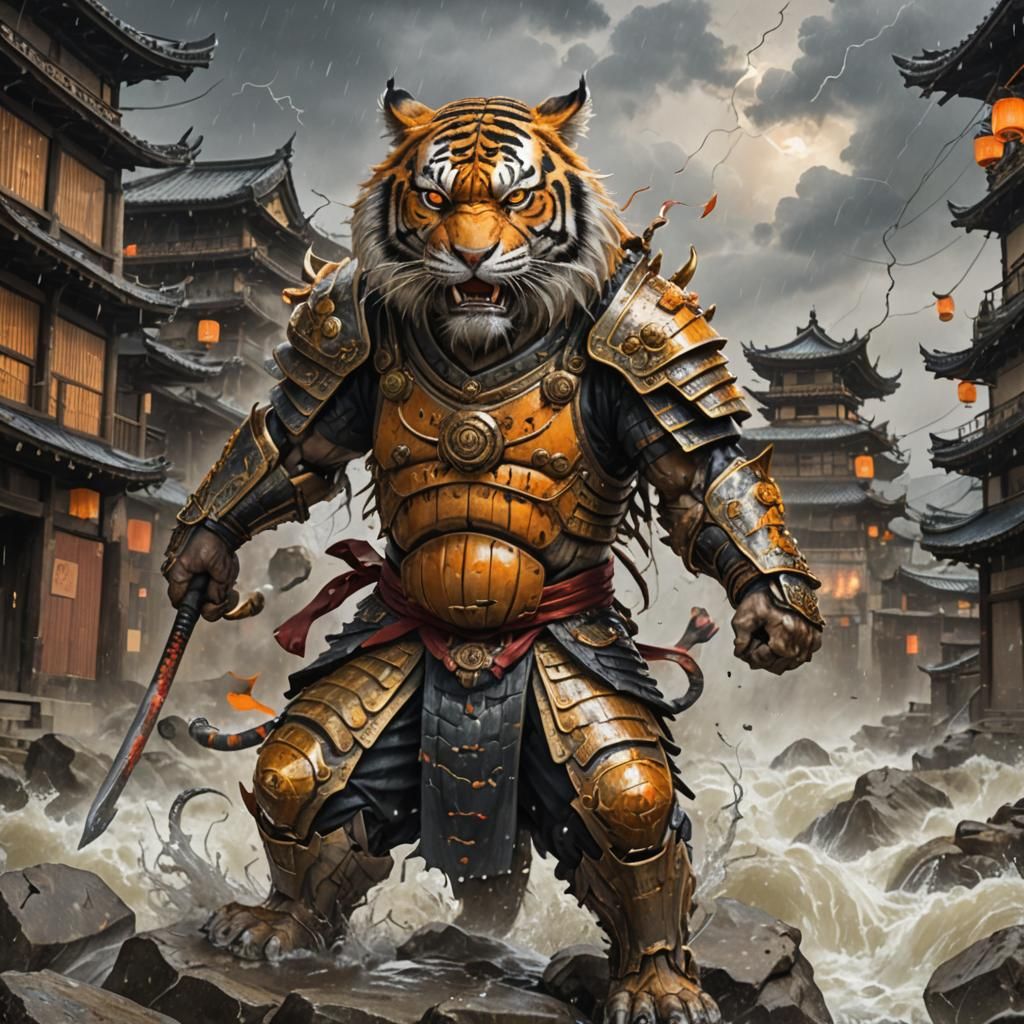 Tiger Samurai in War-Torn Metropolis