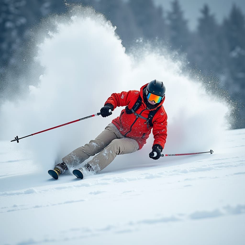 Explosive Ski Stop in Abstract Expressionist Style