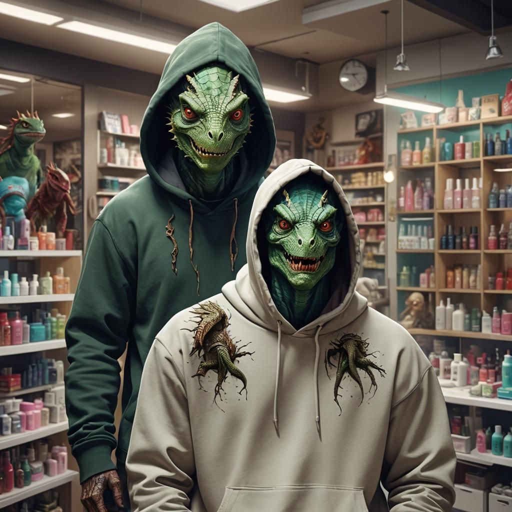 Lizard Man Disrupts Beauty Salon, Digital Art