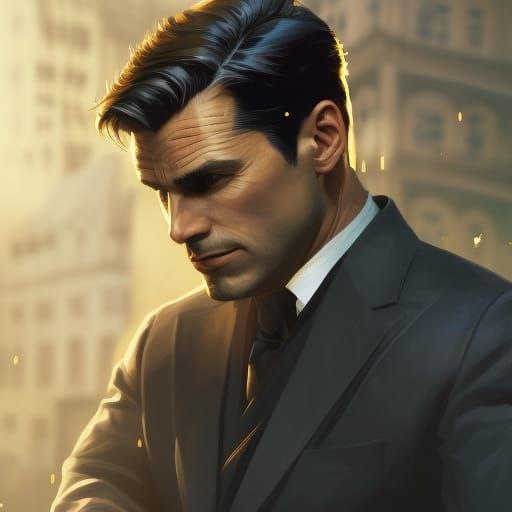 Bruce Wayne Portrait in Art Nouveau Comic Style