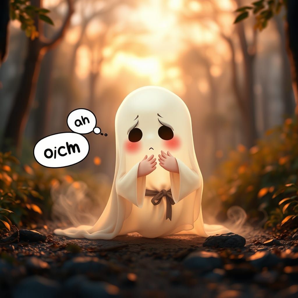 Chibi Ghost in Mystical Forest, 3D Anime Art