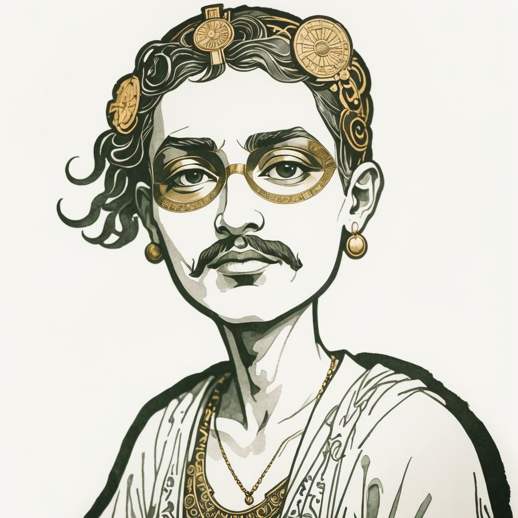 Egyptian King Art Nouveau Ink Painting in 8K