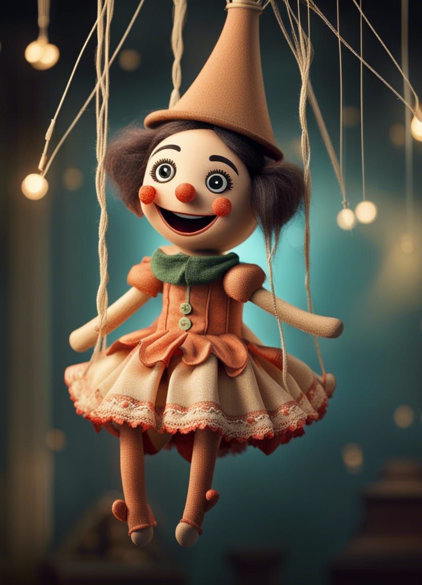 Whimsical Puppet Suspended Mid-Air by Delicate Strings